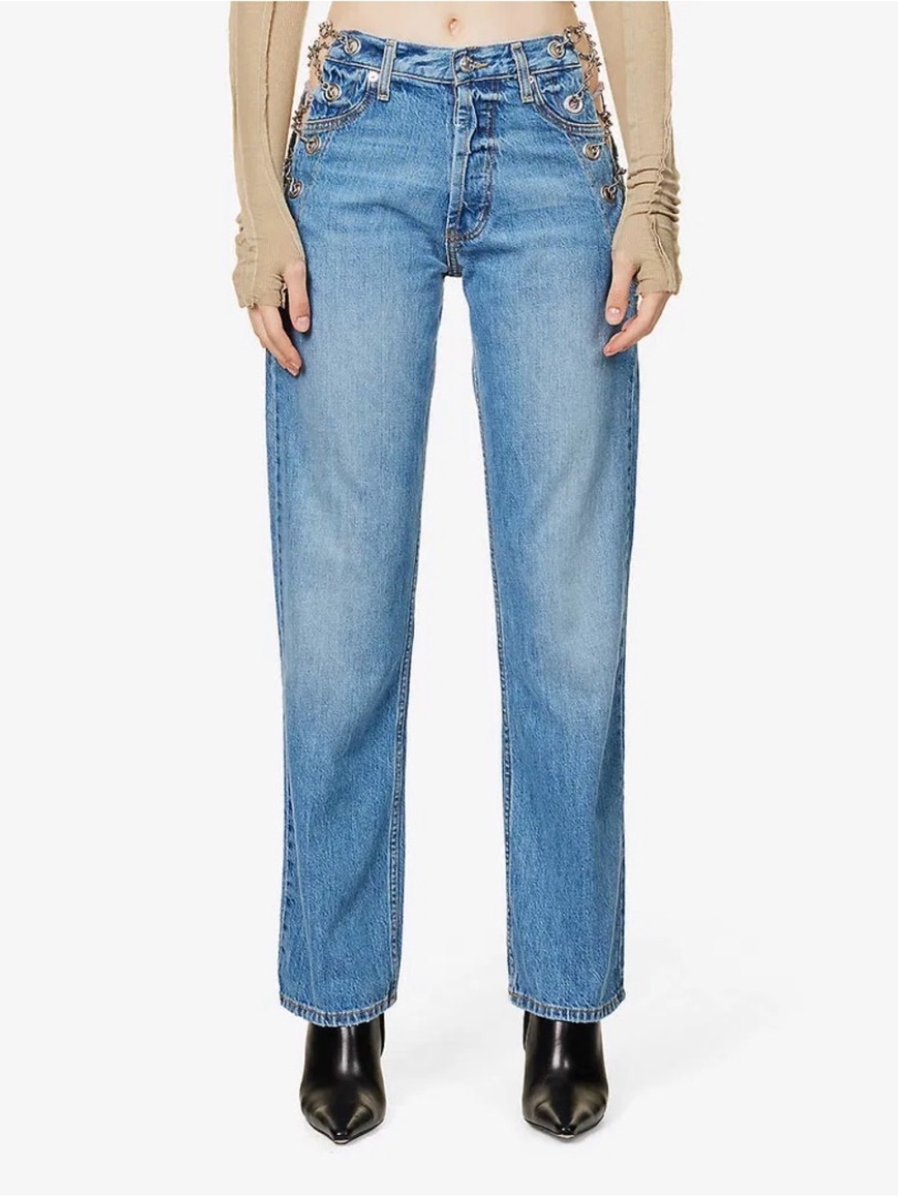 EB Denim Light Blue Straight Leg Jeans with Grommet Hardware